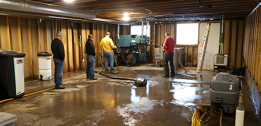 Cleaning Sewage From Basement Floor in Newnan
